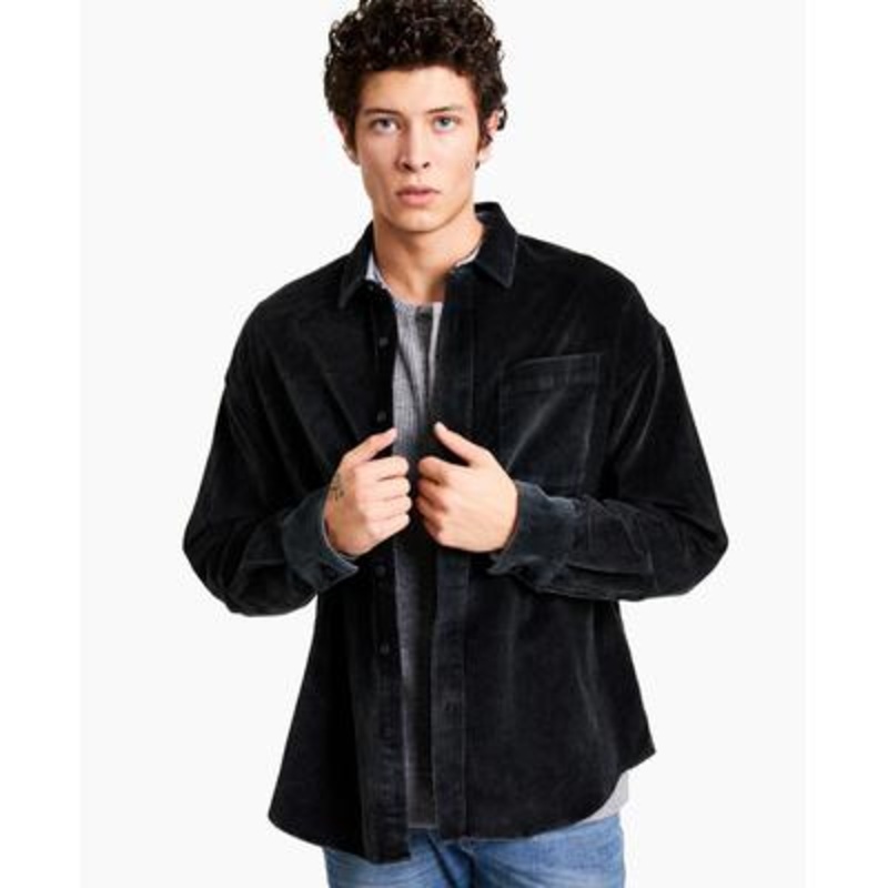Sun + Stone Men's Button Down Corduroy Shirt Black XL