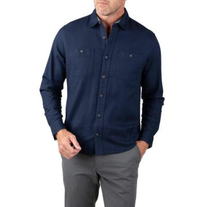 Tailor Vintage MensFlannel Twill Button Down Shirt Blue Small