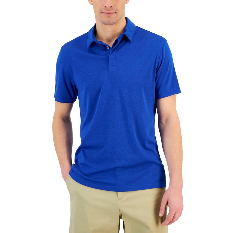 Alfani Men's AlfaTech Stretch Solid Short Sleeve Polo Shirt Blue Medium