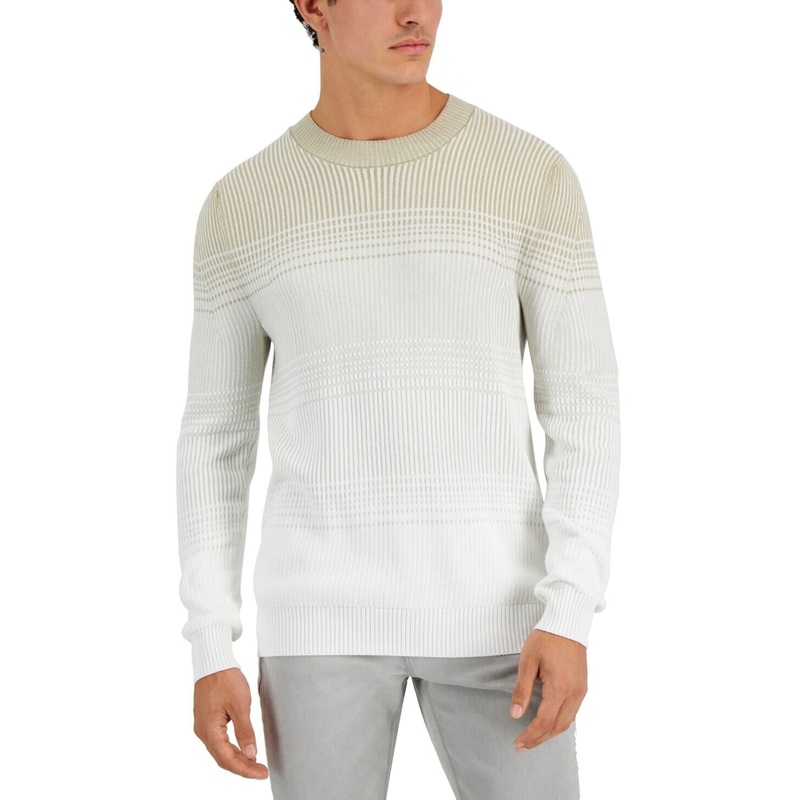Alfani Men's Ombre Striped Crewneck Sweater Twill Beige 2XL