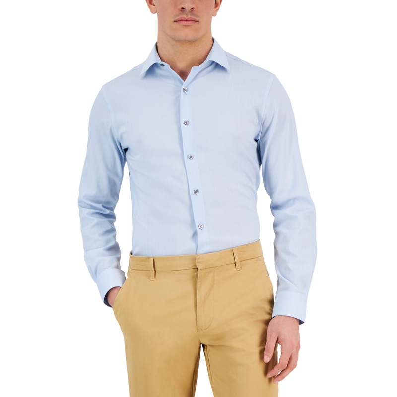 Alfani Men's Slim Fit Herringbone Dress Shirt Blue 15 15.5 34 35