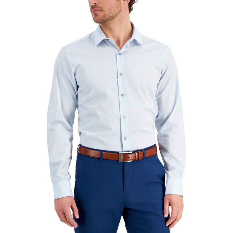 Alfani Men's Slim Fit Stripe Dress Shirt Light Blue White Medium