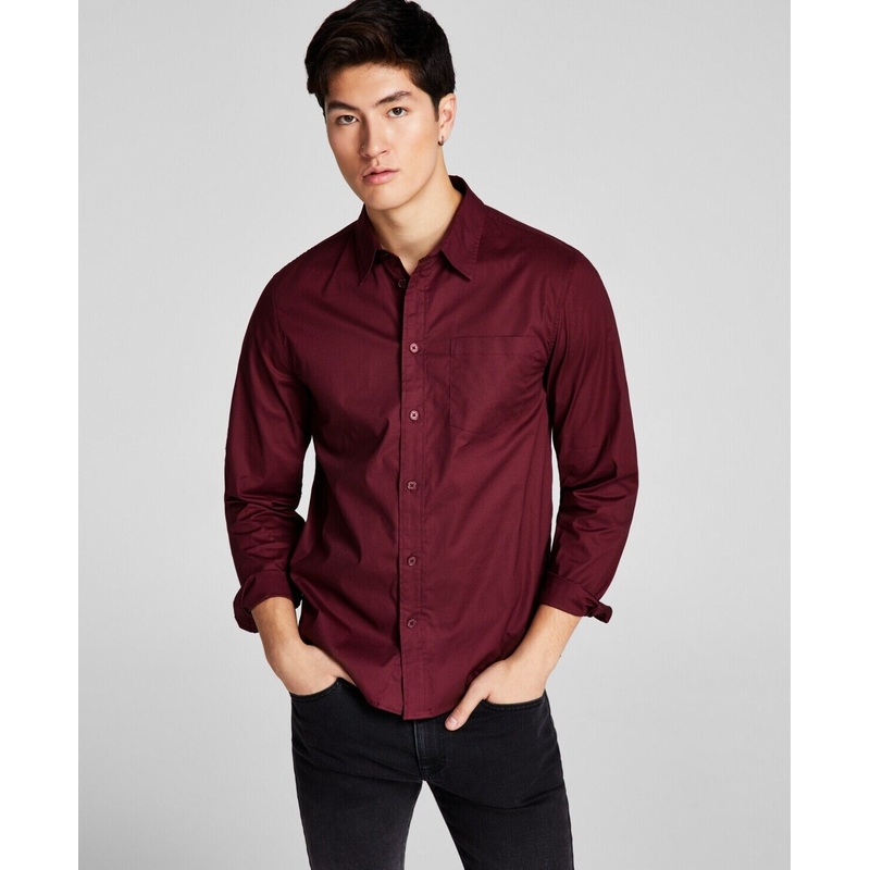 And Now This Mens Poplin Long-Sleeve Button Down Maroon Small