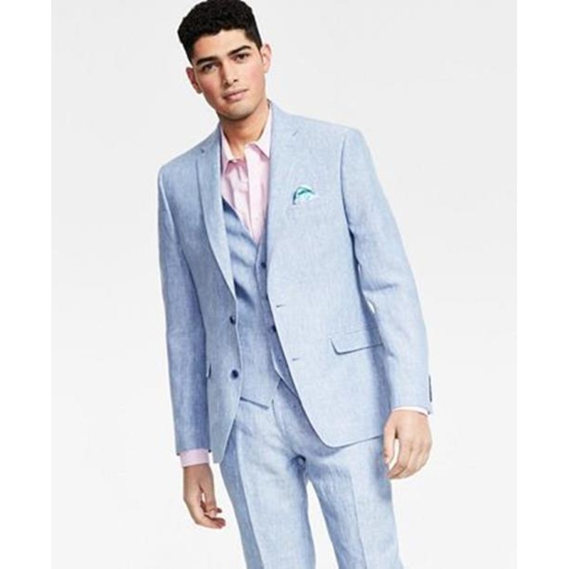 Bar III Men's Chambray Suit Jacket 44L Slim Fit Linen Light Blue