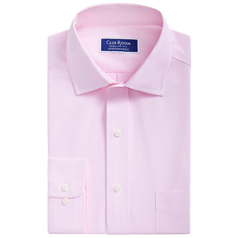 Club Room Men's Regular Fit Cotton Stripe Dress Shirt Pink 18 34 35