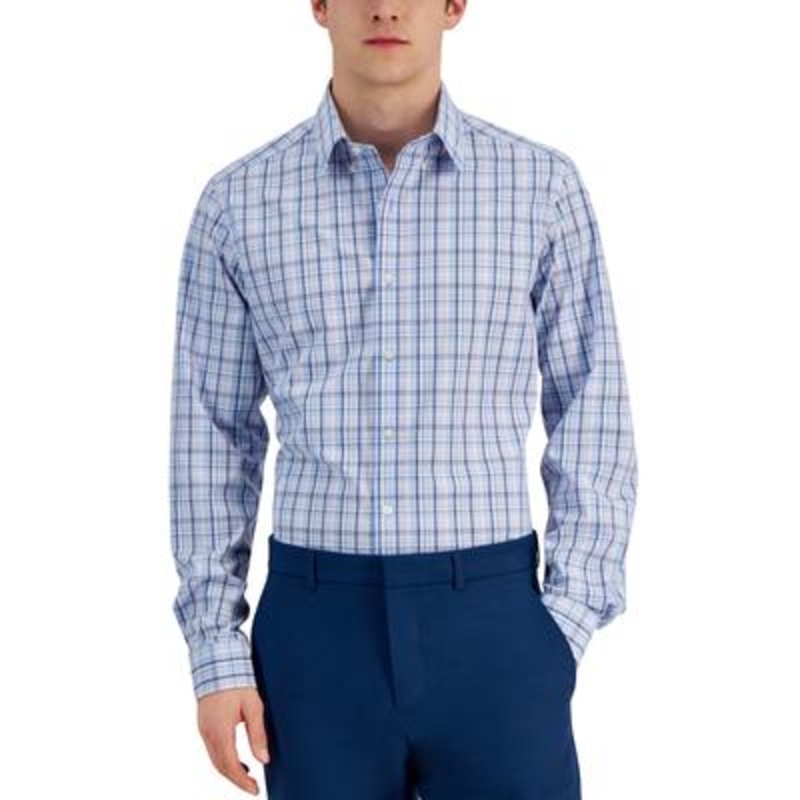 Club Room Men's Slim Fit 4 Way Plaid Button Down Dress Shirt Blue Pink XL
