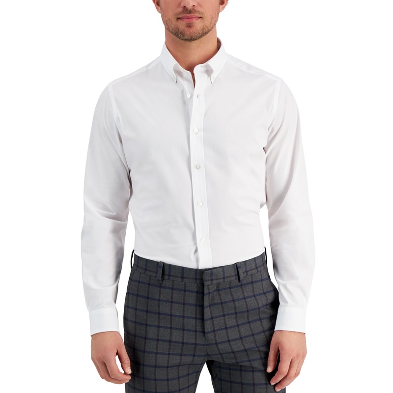 Club Room Men's Slim Fit 4 Way Stretch Solid Dress Shirt White 2XL