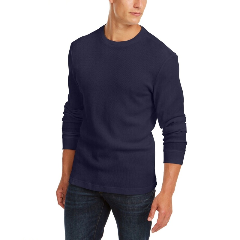Club Room Men's Thermal Crewneck Tshirt Navy Blue 2XL