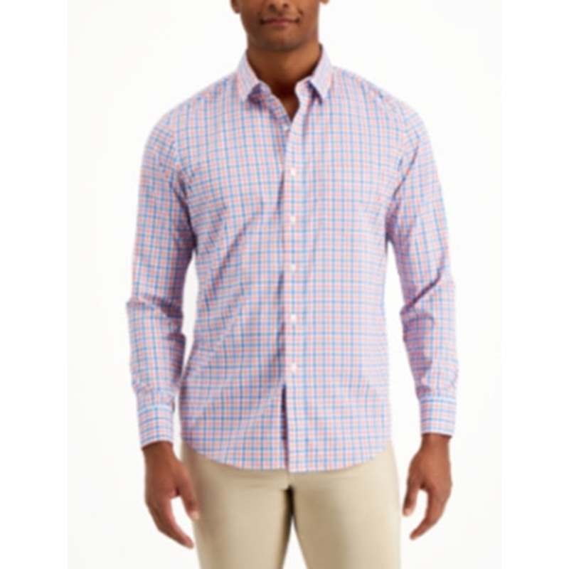 Club Room Mens Drew Tattersall Shirt Blue Paradise Combo XL