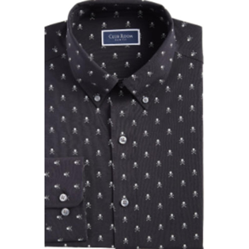 Club Room Mens Skull-Print Dress Shirt Black White Medium
