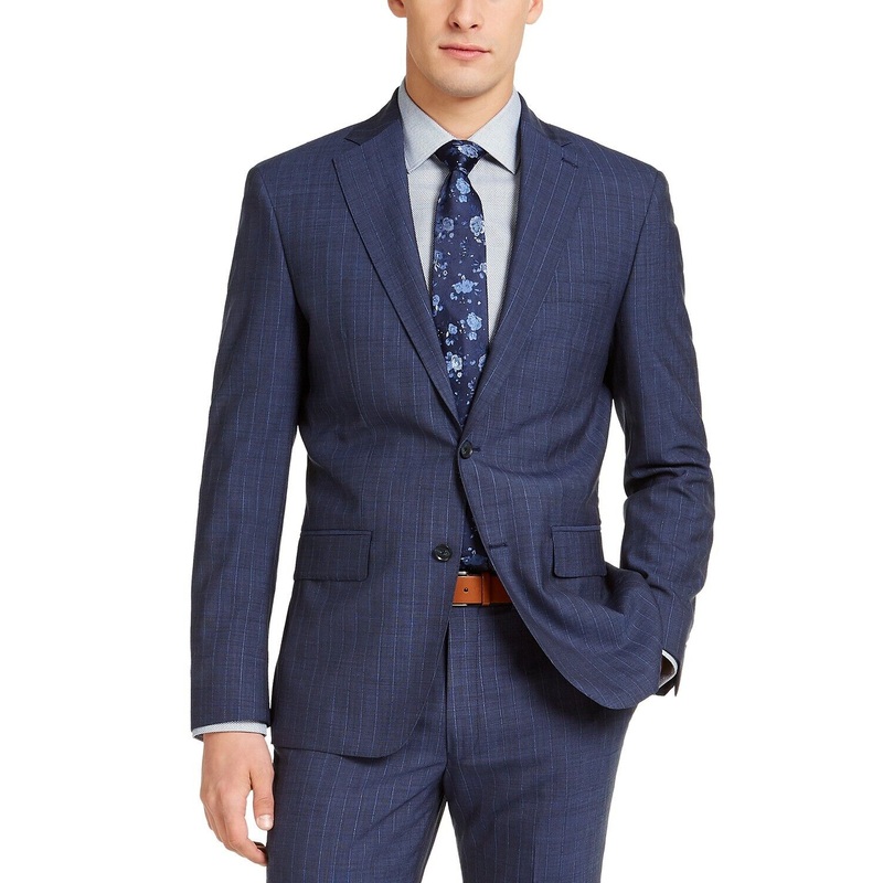DKNY Men's Slim-Fit Stretch Suit Jacket Navy Blue Stripe Suit Jacket 42S