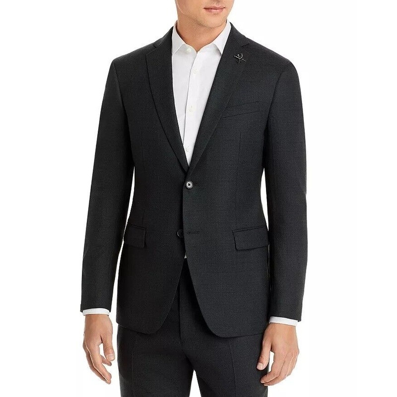 John Varvatos Star USA Mens Tonal Plaid Slim Fit Suit Jacket 46R Dark Green
