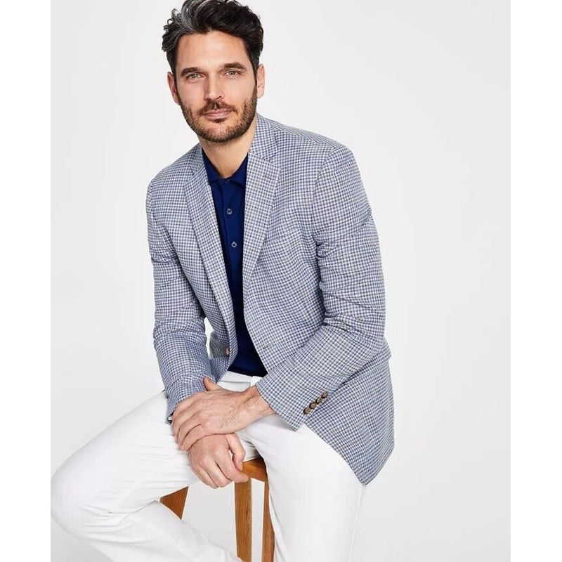 LAUREN RALPH LAUREN Men's Sport Coat 40R Classic-Fit UltraFlex Grey Blue Check