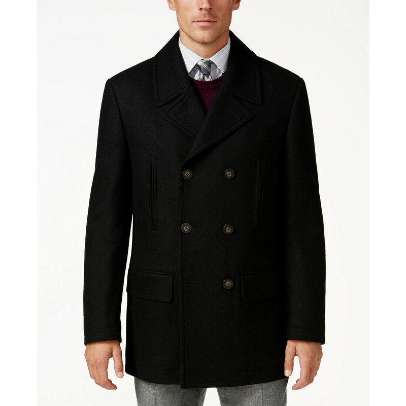 Lauren Ralph Lauren Mens Luke Solid Wool-Blend Peacoat 36R Coat Black