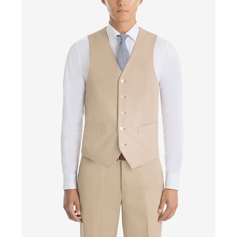 LAUREN RALPH LAUREN Mens Regular Fit Button Suit Vest Large Tan