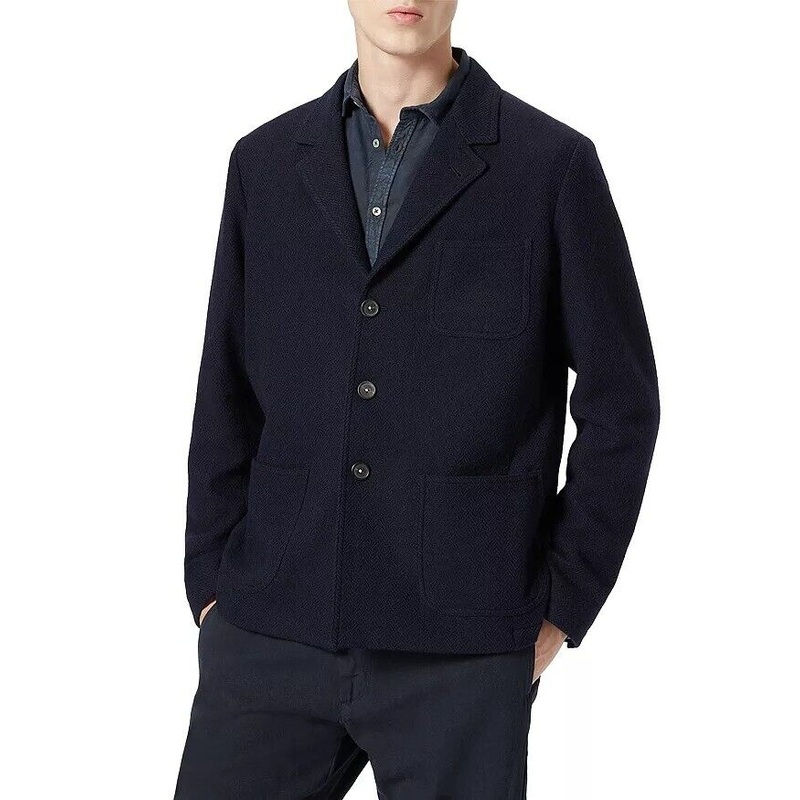 Massimo Alba Mens Wool Navy Herringbone Chore Jacket EU 56 US 46