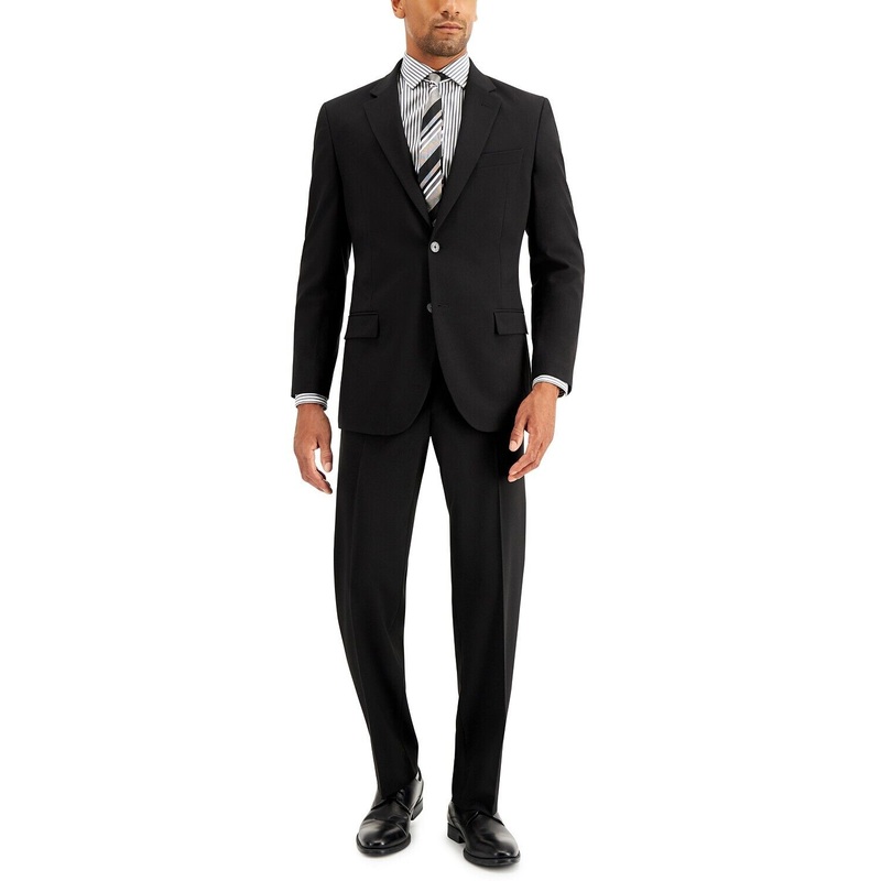 Nautica Men's Suit 46L / 41 x 34 Black Modern-Fit Bi-Stretch Flat Pant