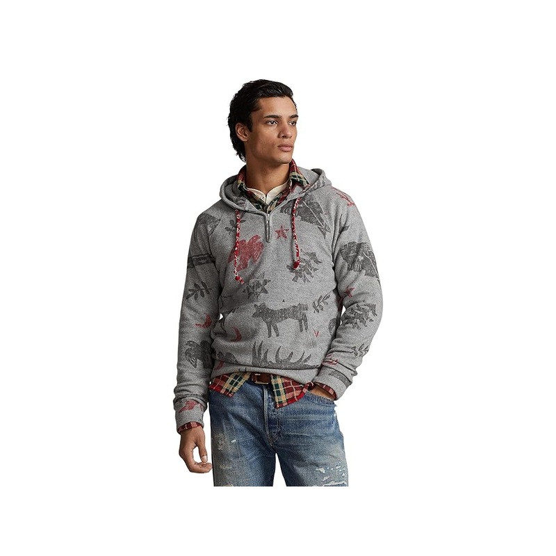 Polo Ralph Lauren Brushed Fleece Graphic Hoodie Sweatshirt Large Collegiate Grey