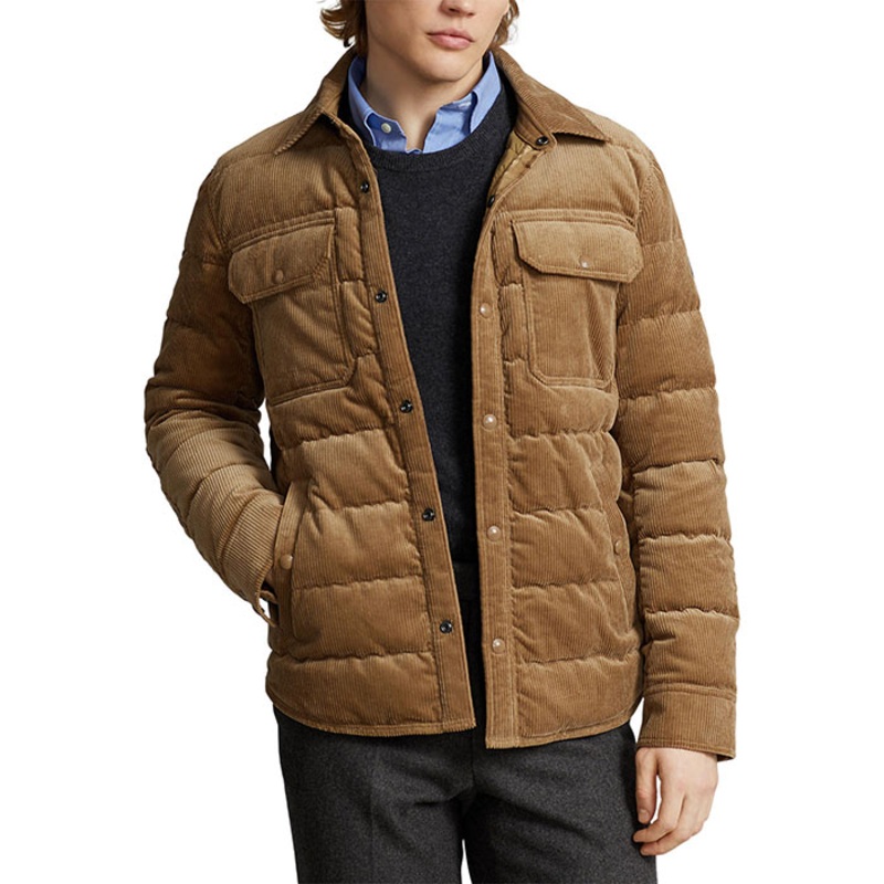 Polo Ralph Lauren Men's Quilted Corduroy Down Jacket Small Tan / Light Brown