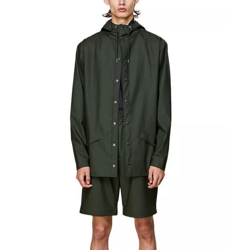 Rains Unisex Short Hooded Raincoat Large / XL Green Coat