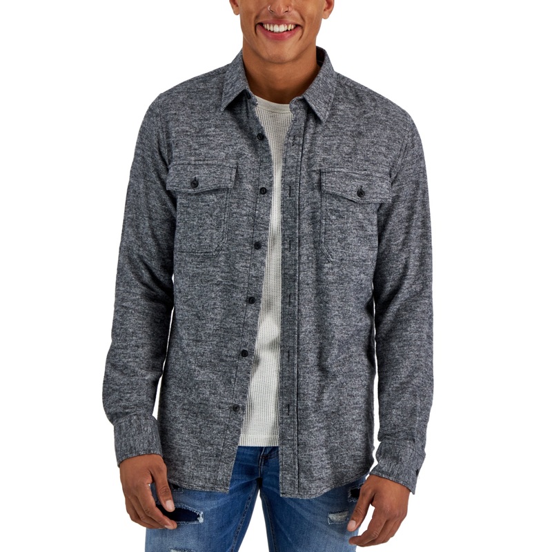 Sun + Stone Men's Grindle Flannel Button Down Shirt Black Large