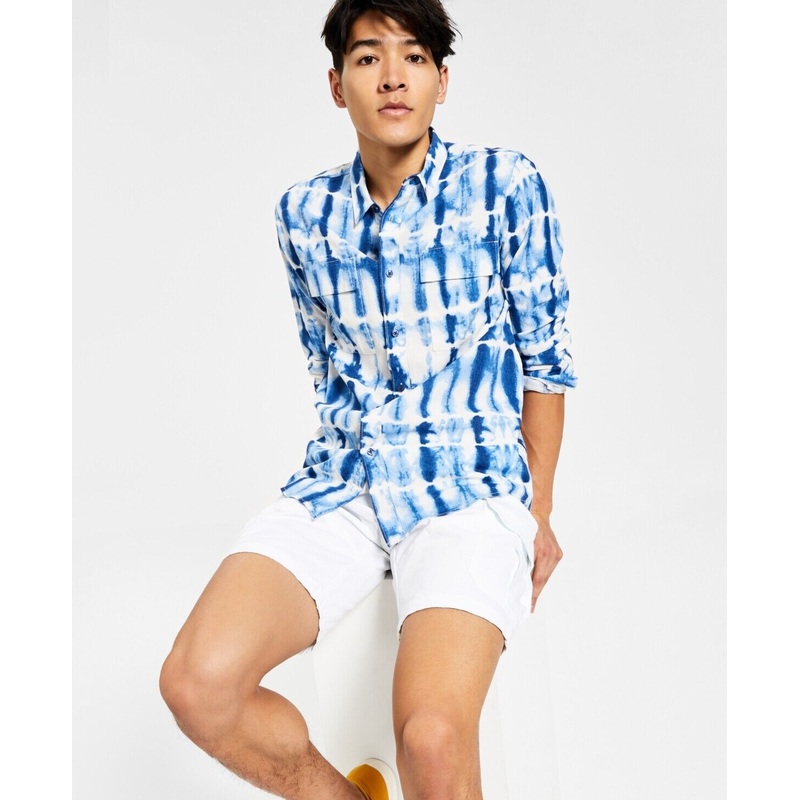 Sun + Stone Men's Kendell Tie-Dye Print Long-Sleeve Button-up Blue Small Shirt