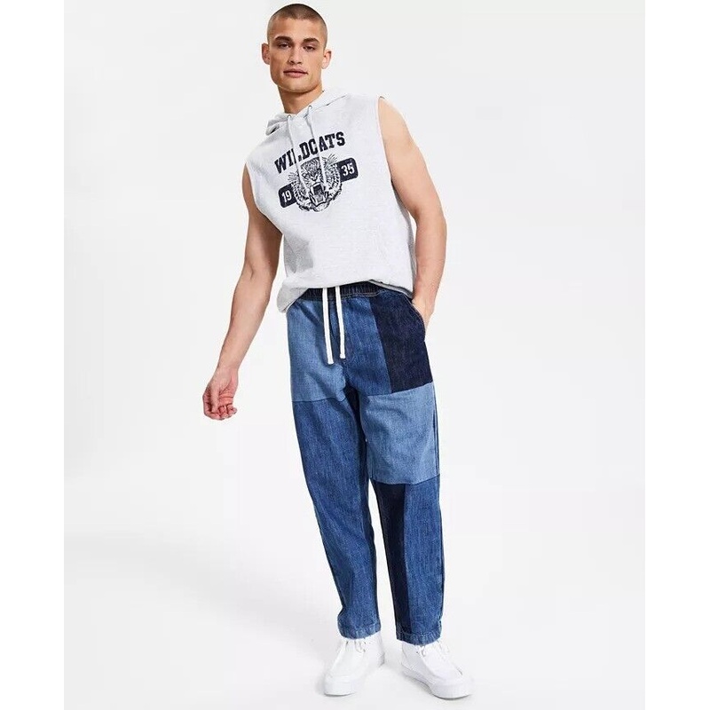 SUN + STONE Men's Relaxed Fit Colorblocked Jeans Small Blue