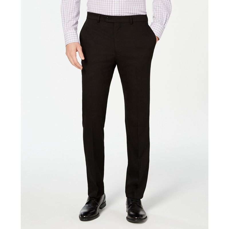 Vince Camuto Mens Slim-fit Stretch Solid Flat Front Dress Pants Black 30 X 32