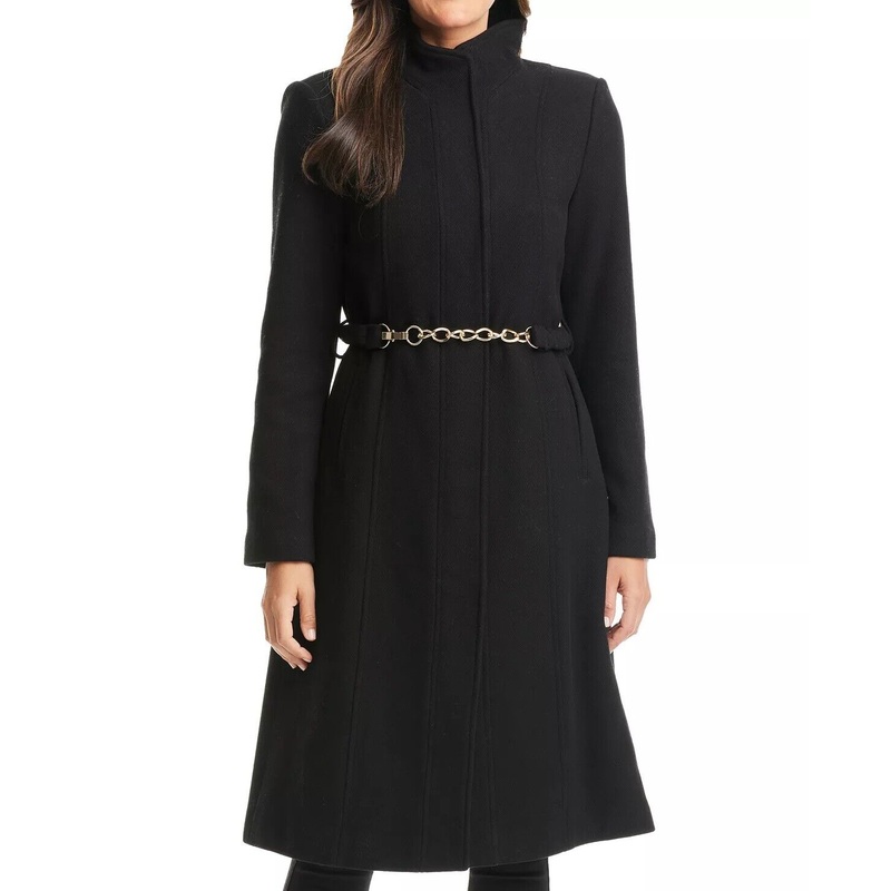 VINCE CAMUTO Women's Maxi Coat Black Large NO BELT Wool