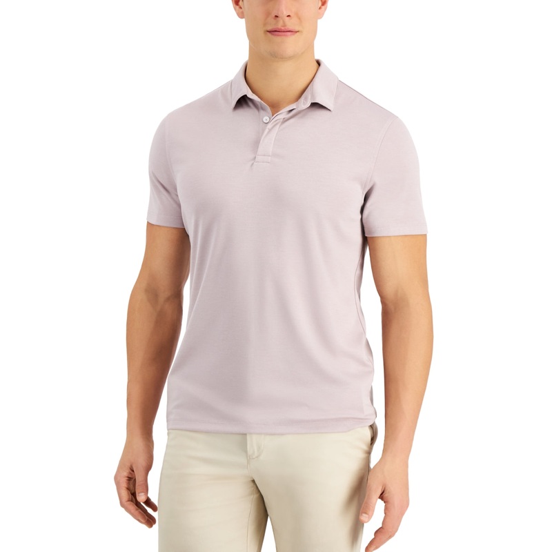 Alfani Men's AlfaTech Stretch Solid Short Sleeve Polo Shirt Pink Large