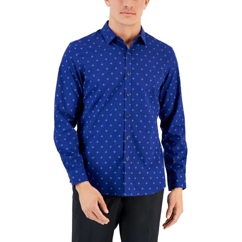 Alfani Men's Crown Medallion Button Down Shirt Bellweather Blue 2XL