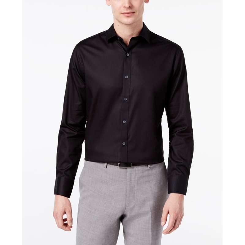 Bar III Men's Slim Fit Stretch Button Down Shirt Black XL 17 17.5