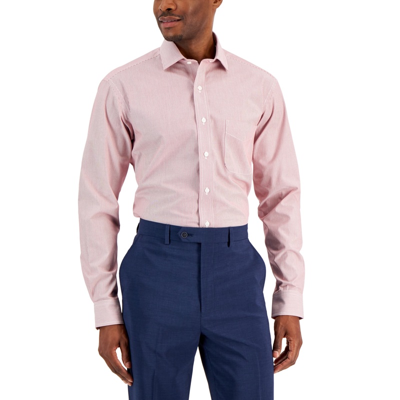 Club Room Men's Regular Fit Cotton Stripe Dress Shirt Burgundy White 16 34 35