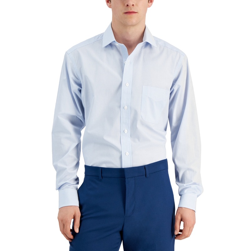 Club Room Men's Regular Fit Stripe Dress Button Down Shirt  Blue 16.5 34 35