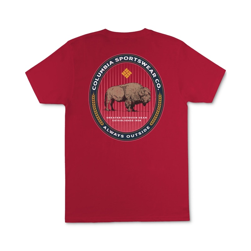 Columbia Men's Benjamin Bison Short Sleeve Crewneck Graphic T Shirt Red 2XL