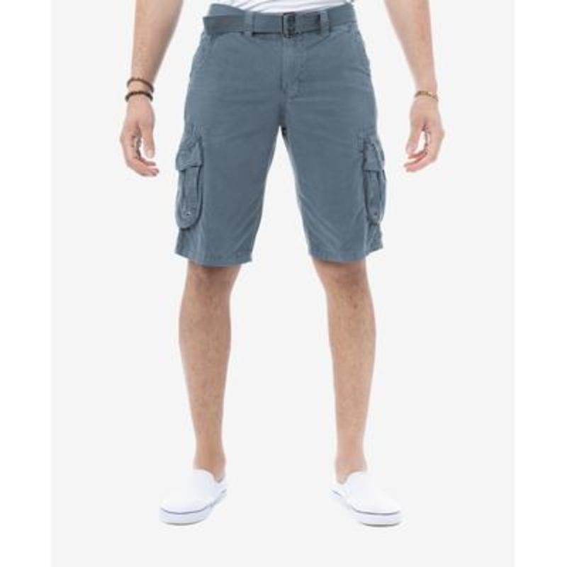 Raw X Men's Belted Double Pocket Cargo Shorts Steel Grey 32 Waist