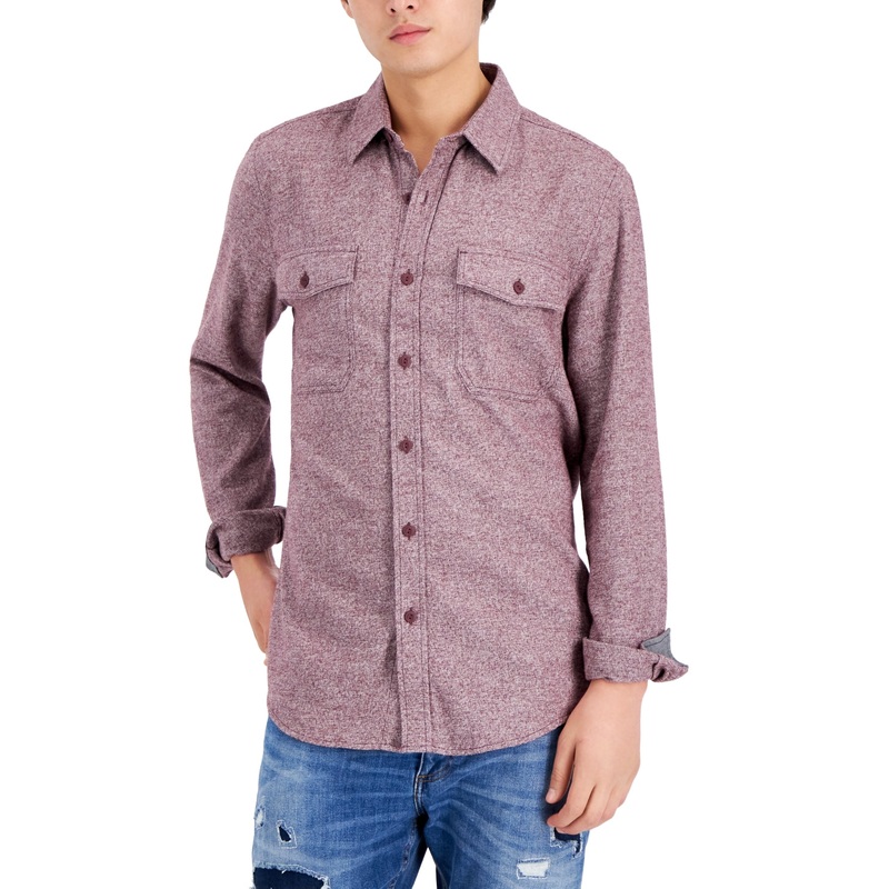 Sun + Stone Men's Grindle Flannel Button Down Shirt Scarlet Medium