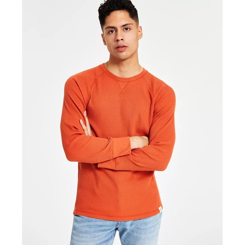 Sun + Stone Men's Thermal Waffle-Knit Long Sleeve Shirt 2XL Orange Caramel Cafe