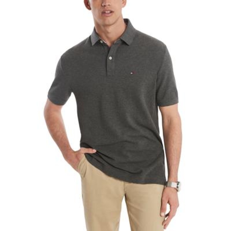 Tommy Hilfiger Men's Custom Fit Ivy Short Sleeve Polo Shirt Grey Heather 2XL