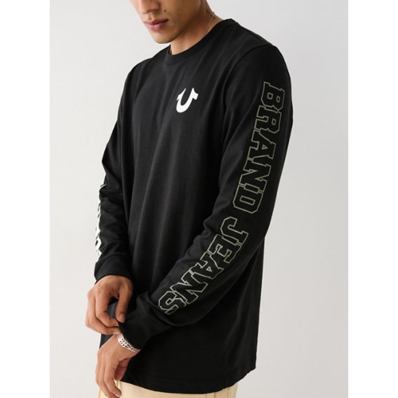 True Religion Men's Long Sleeve True Logo T Shirt Black Medium