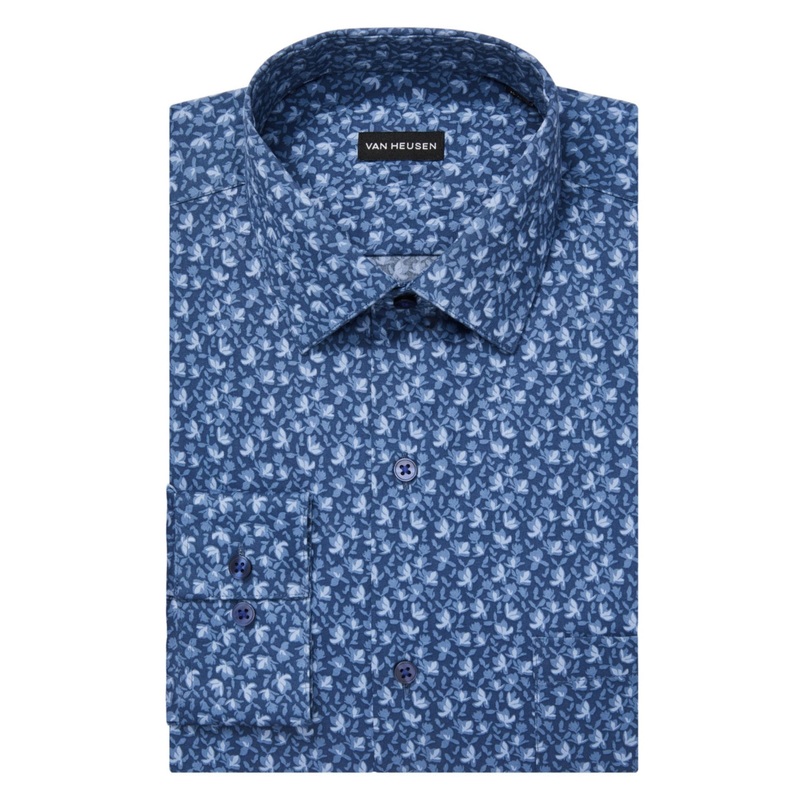 Van Heusen Mens Spread Collar Dress Shirt Blue 17 17.5 34 35