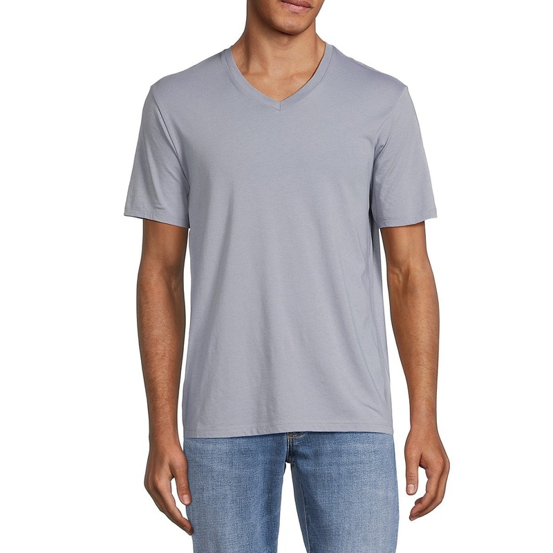 Vince Men's V Neck Cotton Short sleeve T Shirt Grey Medium
