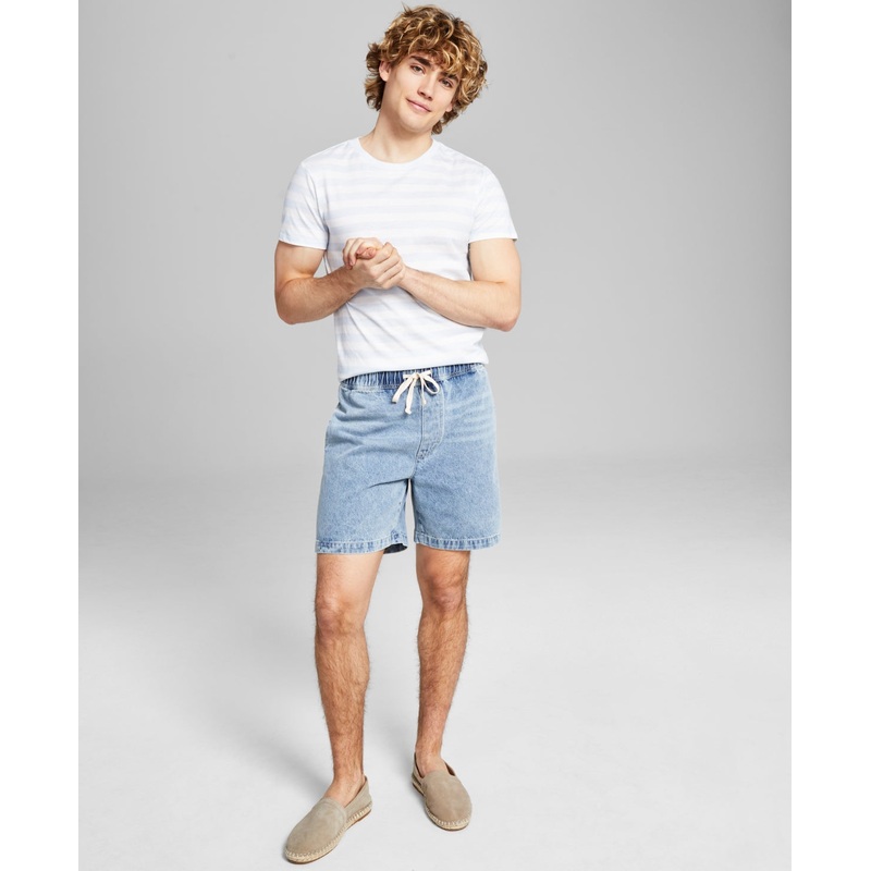 And Now This Men's Pull On Drawstring Denim Shorts Light Wash Blue 2XL