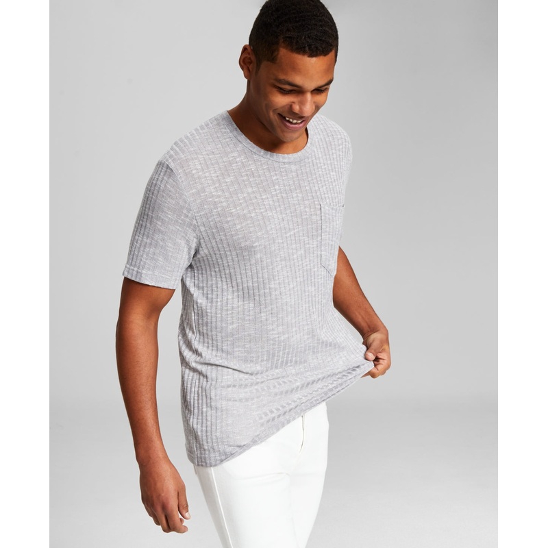And Now This Men's Ribbed Pocket Knit Short Sleeve T Shirt Grey Medium
