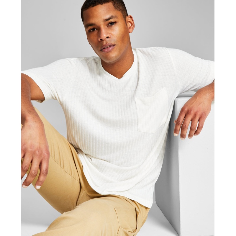 And Now This Men's Ribbed Pocket Knit Short Sleeve T Shirt White XL