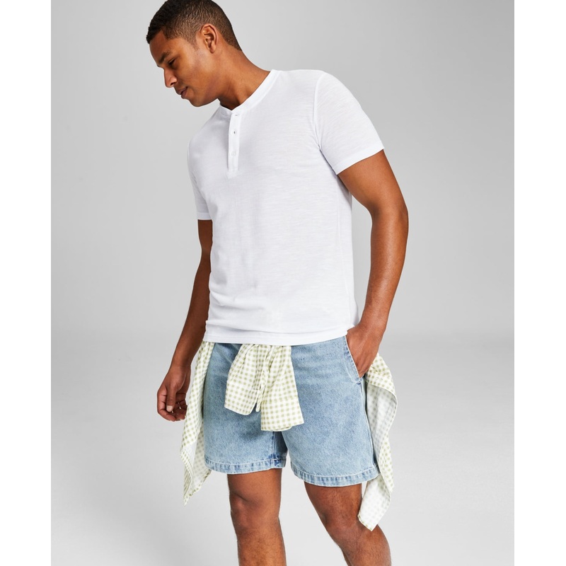 And Now This Men's Textured Short Sleeve Henley T Shirt White XXL