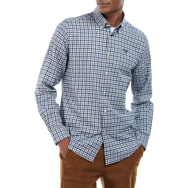 Barbour Men's Finkle Glen Check Cotton Button Shirt XL Navy Blue
