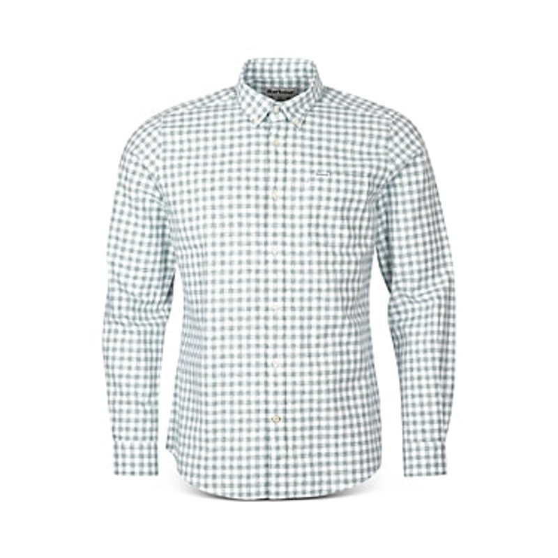Barbour Mens Kane Long Sleeve Button Down Shirt Green White Check Small