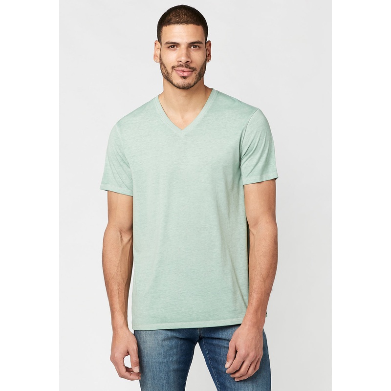 Buffalo David Bitton Men's Kanek V Neck Short Sleeve T Shirt Granite Green XXL