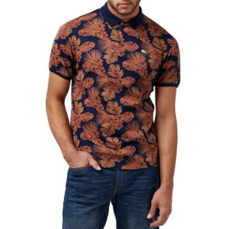 Buffalo David Bitton Men's Kisuri Patterned Short Sleeve Polo Shirt Blue Small